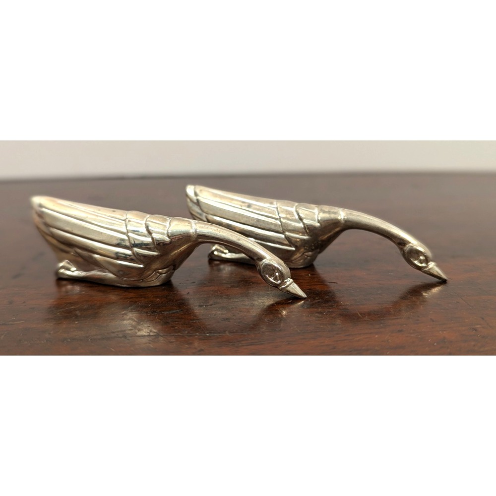 Vintage Pair Swan Knife Rests Silver Tone Bird Figural Tableware Unmarked 3"